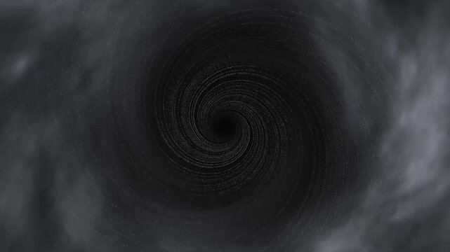 Abstract black hole vortex animation with glowing particles swirling in deep space loop