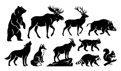 Obraz premium Forest Wildlife Animal Silhouette Vector Collection