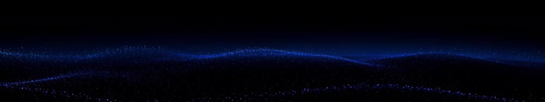 Widescreen Seamless Loop Animation of Glowing Blue Particle Waves Across a Dark Sky