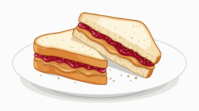 Two delicious peanut butter and jelly sandwiches arranged on a white plate, ready to be enjoyed. The bread is toasted to perfection, and the creamy peanut butter and sweet jelly are generously spread