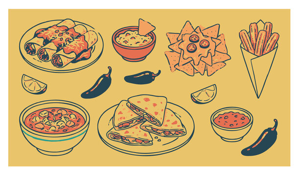 Untitled design - 1Popular Mexican Food Dishes Flat Vector Collection