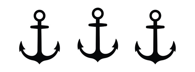 anchors icons set, anchor in sea nautical symbol collection with simple flat style for maritime travel boating shipping and ocean themed vector design © AKTHERRUZZAMAN