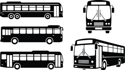 Public transit city bus silhouette set from different angles for urban transport vehicle icon collection vector illustration © MDFARIDUR