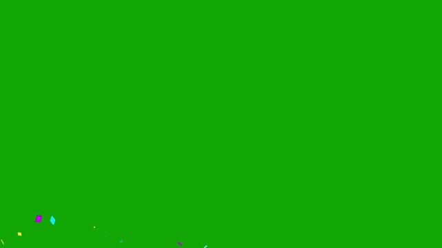 Colorful party confetti exploding and falling on green screen chroma key background for celebration