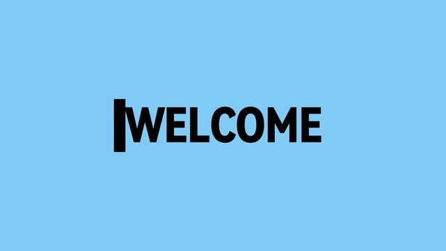 Animation bold black text welcome blue background interface menu buttons navigation icons screen display.Website or app design showcasing modern interface elements. Perfect for technology, web design,