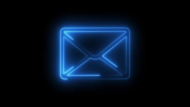 Neon mail envelope icon saber animated on black background. glowing neon Mail envelope.