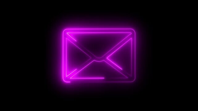 Neon mail envelope icon saber animated on black background. glowing neon Mail envelope.