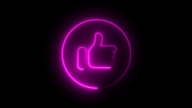 Abstract neon hand symbol two finger icon animation on black background.. Like icon color cyan animation saber video . And black background .