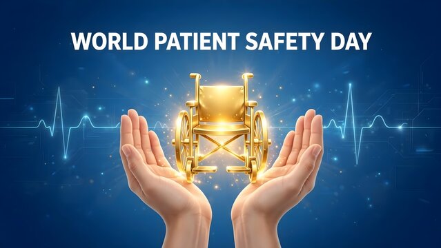 Hands protecting a wheelchair representing world patient safety day awareness concept