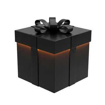 Elegant glowing gift box with decorative ribbon 3D render