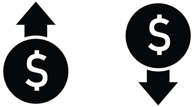Dollar sign increase decrease icons