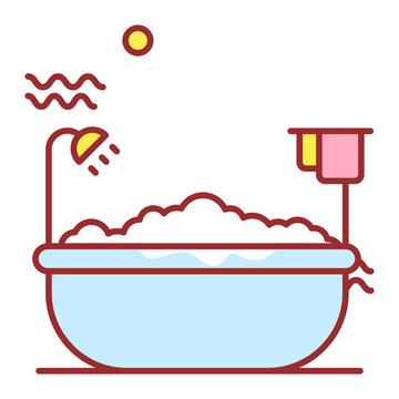 Bathtub with bubbles and shower head, bathroom wellness and relaxation concept flat illustration