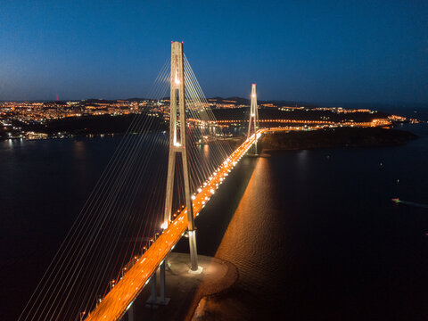 Aerial View Of A Bridge at night