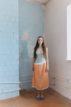 Fashion Portrait of Woman in Retro Interior