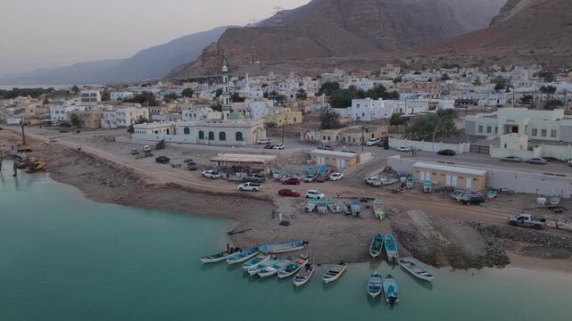 Aerial view of the coastal town of Sur, Oman.