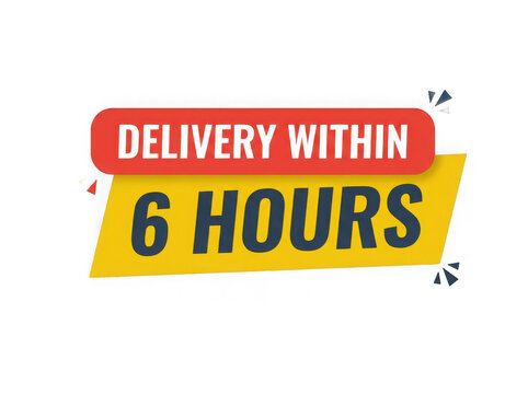 Modern flat design badge graphic stating delivery within six hours on white background