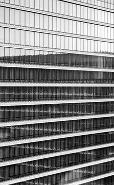 Layered Modern Office Facade in Black and White
