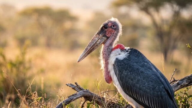 marabou stork close up at morning light in east africa savanna video