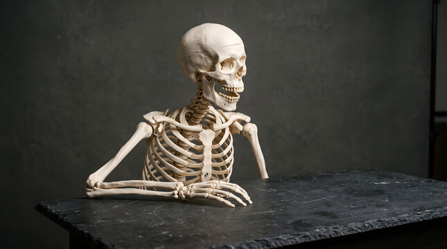 A detailed rendering of a human skeleton perfectly capturing the spooky essence of the halloween season