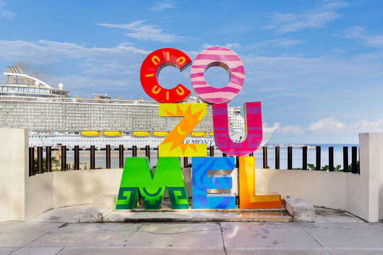 Cozumel, Mexico - May 22, 2026: Cruise ships dock at Cozumel, Mexico's bustling cruise port, where turquoise Caribbean waters, vibrant coral reefs, and colorful seaside streets welcome visitors.