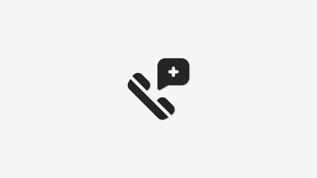 Phone icon with plus symbol and speech bubble over light gray background simple animation.