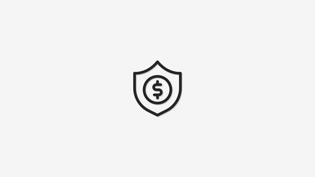 Shield with dollar coin secure symbol protection finance concept flat icon animation.