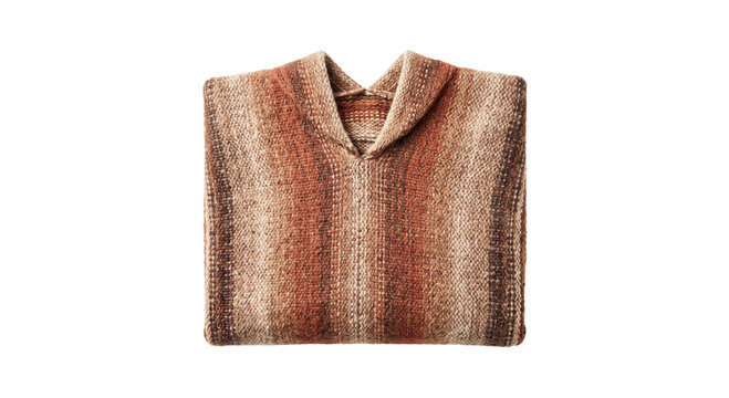 Cozy knitted poncho with warm earth tone stripes and a shawl collar