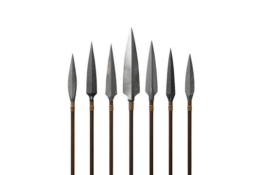 Row of Seven Medieval Spears with Dark Metal Heads