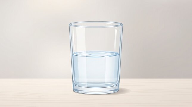 Glass of water filled halfway illustration