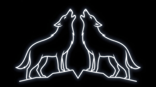 Neon Wolf Howling Outline Graphic Design on Black Background
