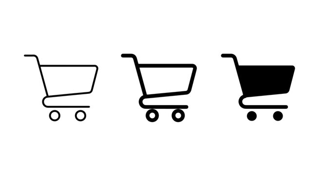 Shopping Cart Icons, Supermarket Trolley Vector Set, E-commerce Purchase Symbols