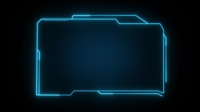 Futuristic blue neon HUD frame animation glows on pitch black space. High tech telemetry screen borders shape the neon HUD frame. Modern sci-fi user interface overlays use this HUD frame.