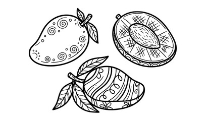 Fototapeta premium Mango Fruit Coloring Sheet With Whole and Sliced Mangoes