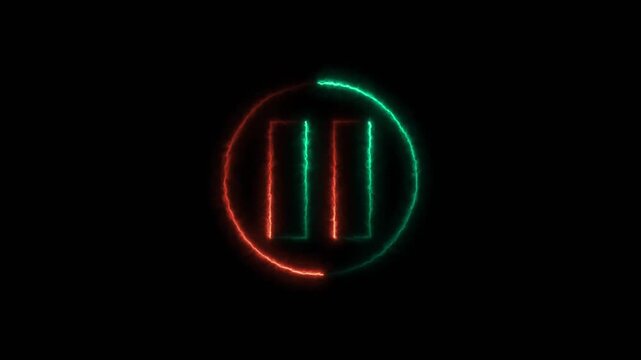 Video, audio neon play button icon animation. glowing play button animation. clicking video play and pause button with chroma key, screen and alpha channel 4k ...
