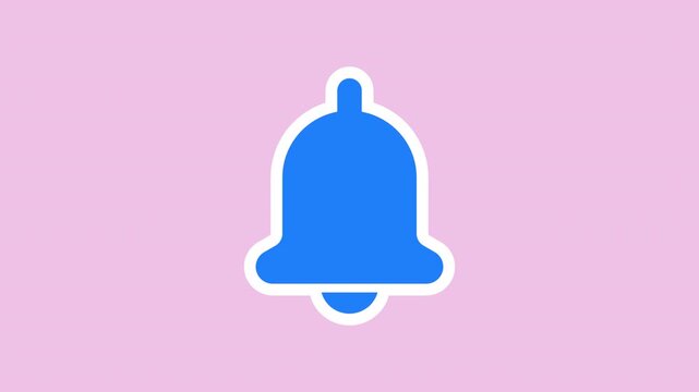 Notification alert sticker animation with a blue bell with clapper on pink on a transparent background. Notification alert symbol for. Seamless animated icon. 4K video overlay isolated element.