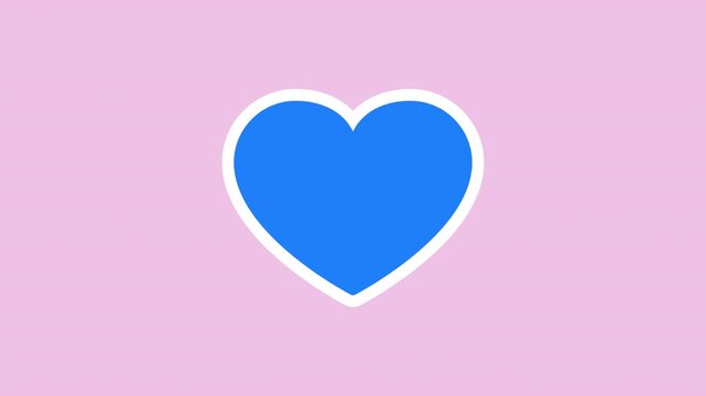 Love and affection sticker animation with a blue heart shape with white outline on pink on a transparent background. Symbol of love. Seamless animated icon. 4K video overlay isolated element.