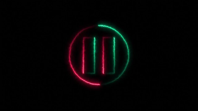 Video, audio neon play button icon animation. glowing play button animation. clicking video play and pause button with chroma key, screen and alpha channel 4k ...