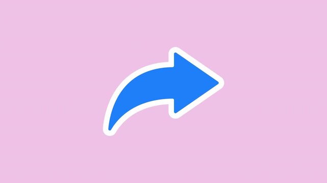 Navigation and direction sticker animation with a blue curved arrow pointing on a transparent background. Directional symbol indicating. Seamless animated icon. 4K video overlay isolated element.
