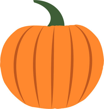 Simple flat orange autumn pumpkin illustration on transparent background.