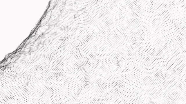 Abstract wave motion formed by moving white digital dots on white background minimalist flow of particles creating