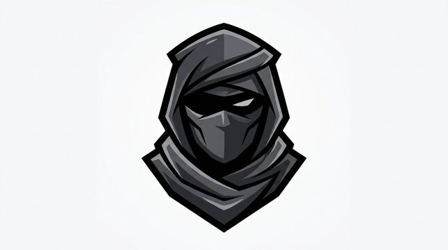 Ninja Mascot Character Illustration with a Dark Mask and Hooded Scarf. Dynamic Design for Gaming, Sports, or Esports Branding.