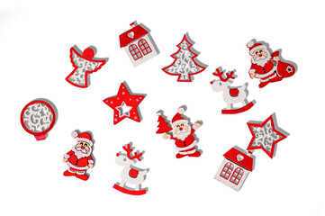 Fototapeta premium Wooden Christmas decorations with Santa Claus and reindeer