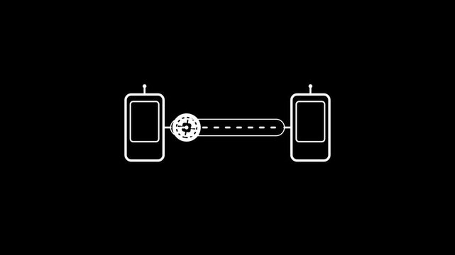 Animation of a Compass Icon Moving Between Two Smartphone Devices on Black Screen