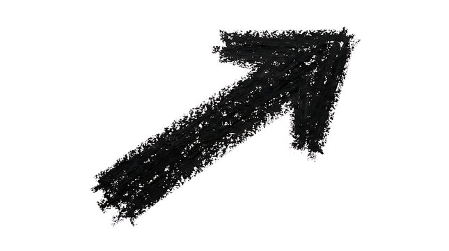 Long black chalk hand drawn arrow on white background