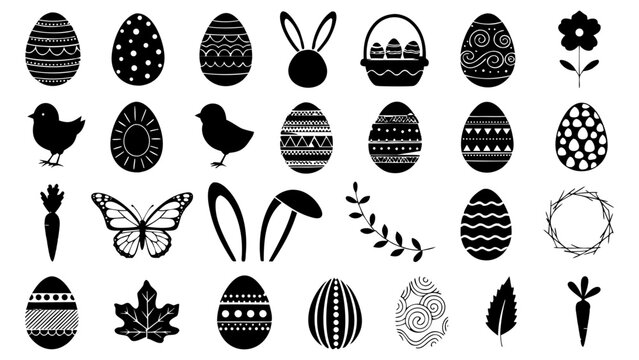 Easter black silhouette clipart set vector illustration