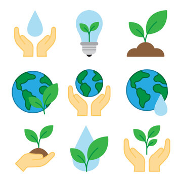Ecology green energy and water saving symbols collection