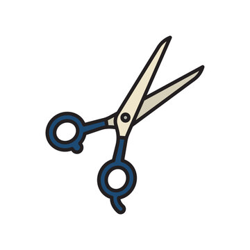 Barbershop hair cutting tool metal scissors icon flat style design