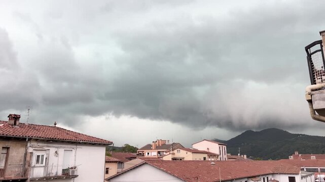 Approaching storm shelf cloud over Olot Spain