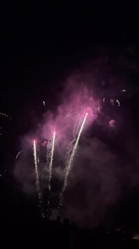 Colorful festival fireworks display exploding at night