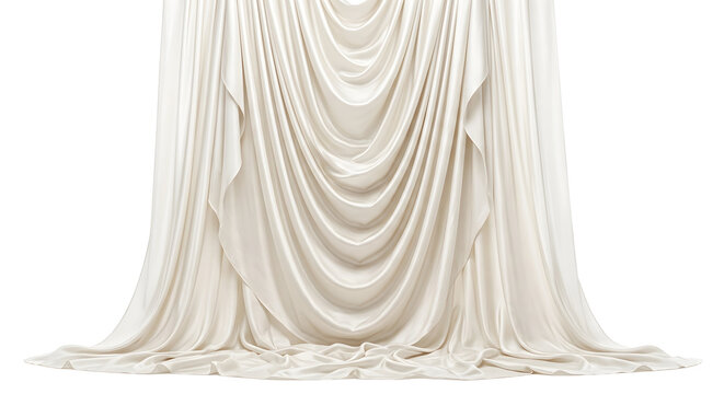 Elegant white satin curtain with layered draped swags